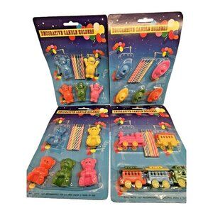 Novelty Candle Holder Kids Birthday Cake Topper Train Boats Bear clowns 4 packs
